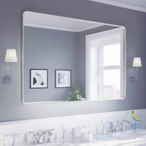 40 in. W x 60 in. H Rectangular Aluminum Framed Modern Silver Rounded Wall Mirror