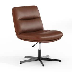 Chloe Faux Leather Adjustable Height Cushioned Swivel Upholstered Task Office Chair in Cognac LeatherSoft/Black Frame