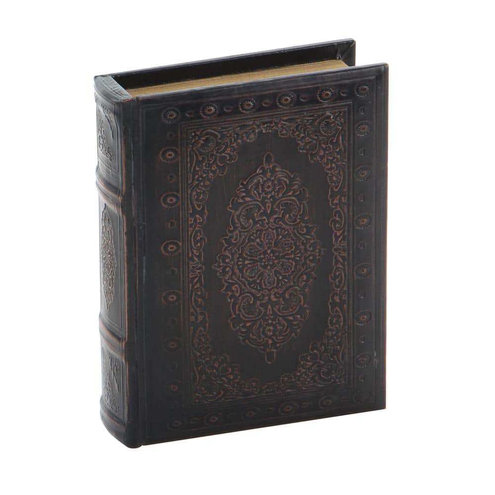 Vintage Illustration Dark Brown Wood & Faux Leather Decorative Book Box Set of 3