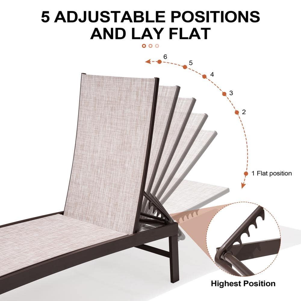 Adjustable Beige Aluminum Outdoor Chaise Lounge
