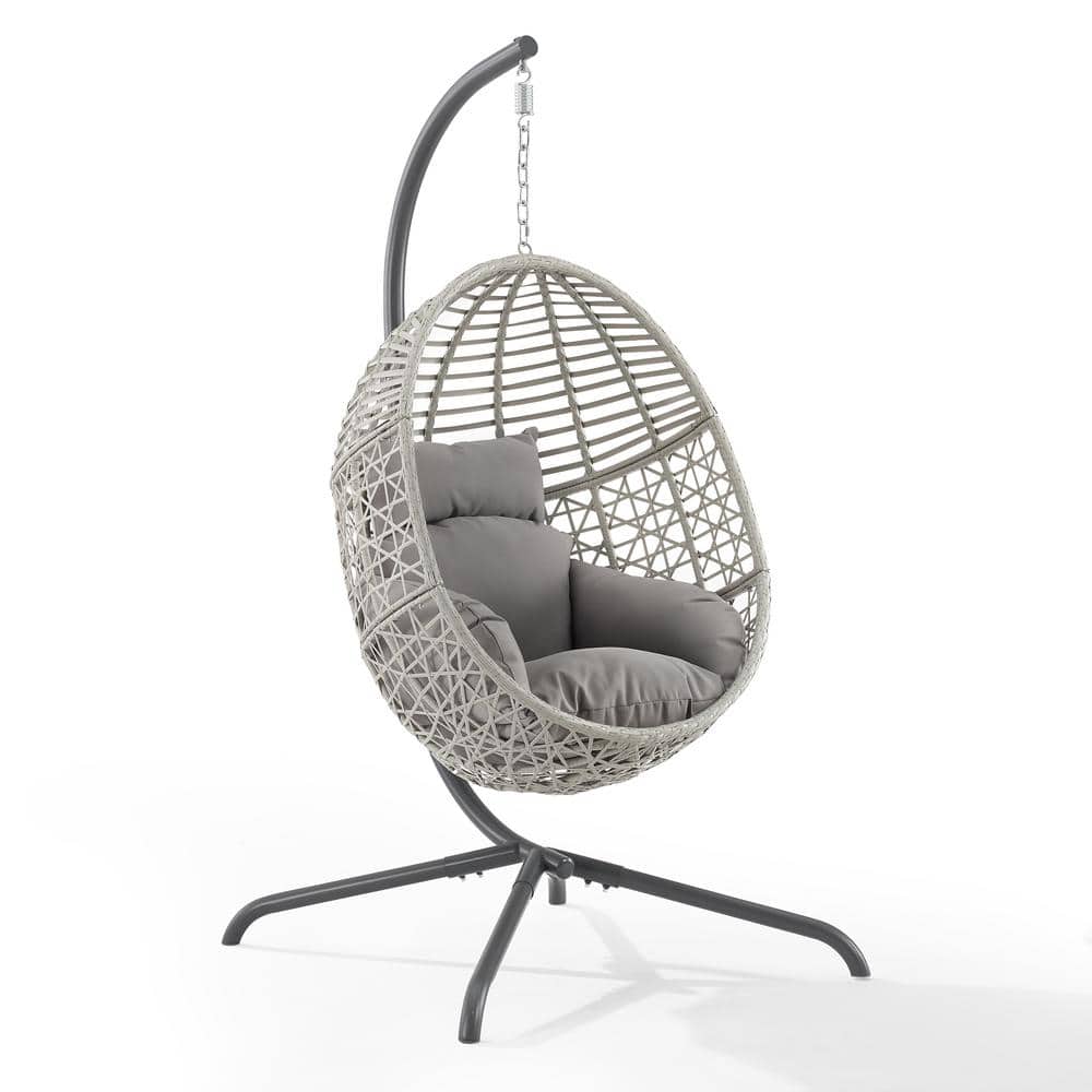 Gray Steel Wicker Hanging Egg Chair with Cushions