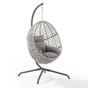 Lorelei Gray Wicker Egg Chair Patio Swing with Gray Cushions