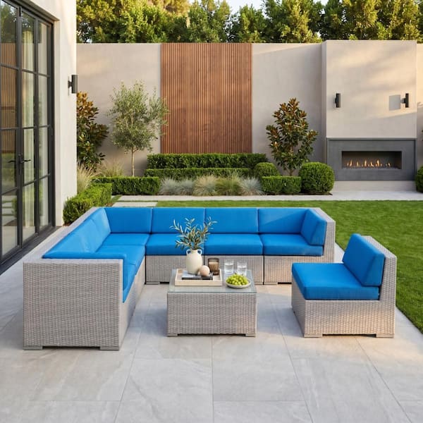 【OHANA】 Ohana Depot Ohana Gray 8-Piece Wicker Patio Seating Set with
