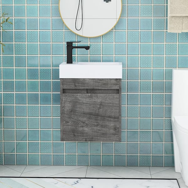 Unbranded 18 in. W x 10 in. D x 23 in. H Single Sink Wall Mounted Bath Vanity Set in Grey Oak with Top in White with White Sink