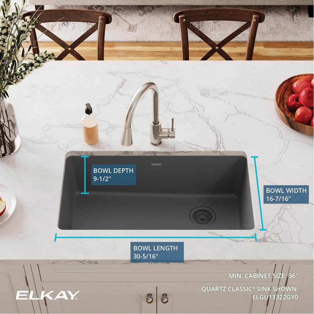 Dusk Gray Quartz 33" Single Bowl Undermount Kitchen Sink
