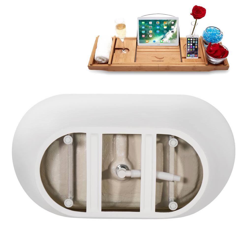 55" Glossy White Acrylic Freestanding Soaking Tub with Tray