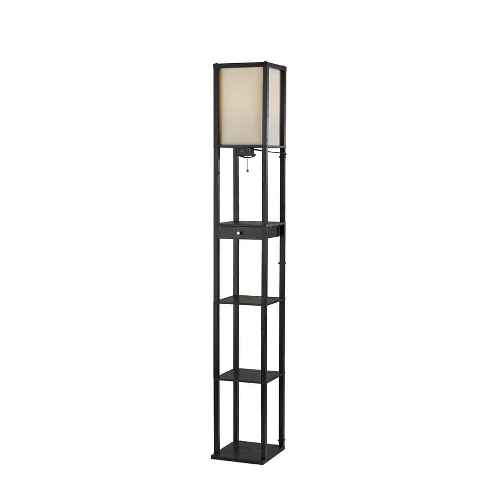 Adesso 72 in. Black Wood Shelf Floor Lamp with 1-Drawer and 3