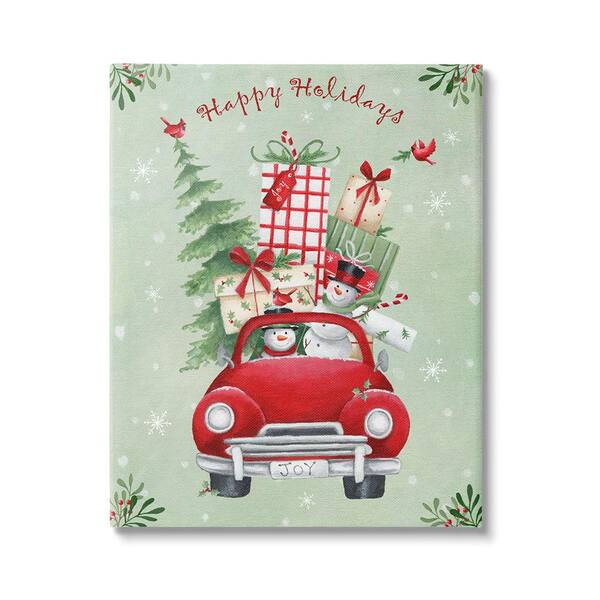 Stupell Industries Holiday Stacked Gift Car byEmma Leach 1-Piece Unframed Graphic Print Travel Poster Art Print 48 in. x 36 in.