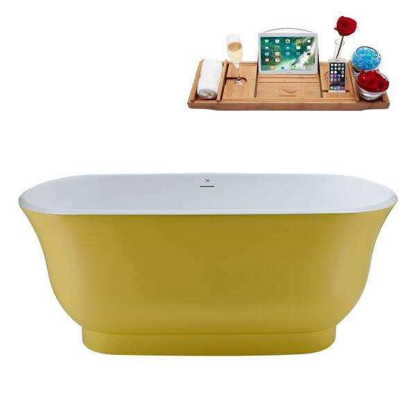 Streamline 59 in. Acrylic Flatbottom Non-Whirlpool Bathtub in Matte Yellow with Brushed Gold Drain