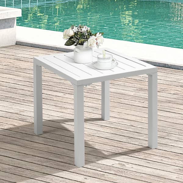 Unbranded Aluminum 15.7 in. Square Outdoor End/Side Table in White