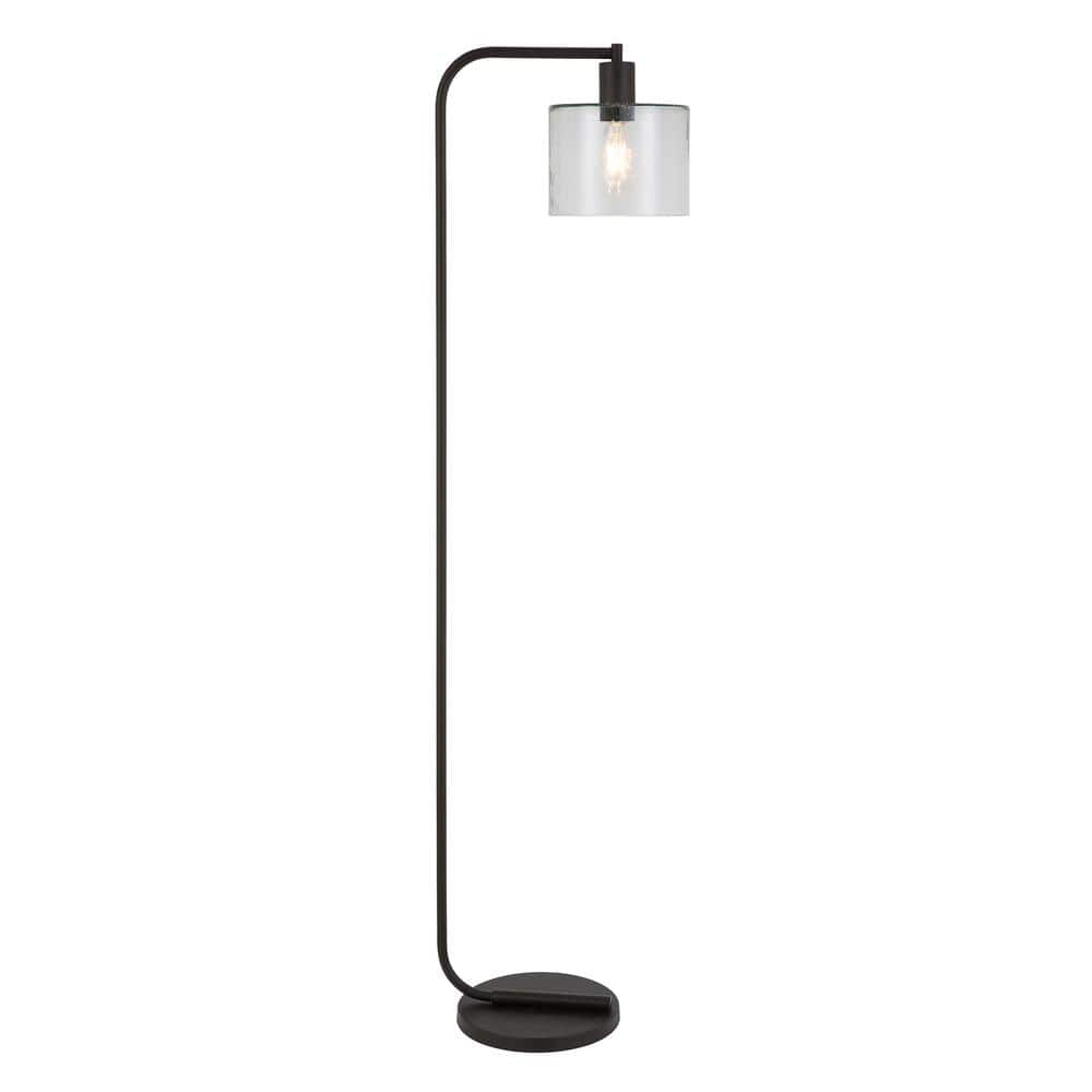 Bronzed Industrial Arc Floor Lamp with Seeded Glass Shade