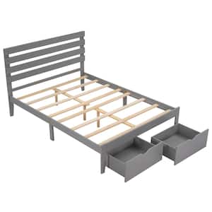 Gray Wood Frame Full Size Platform Bed with Drawers