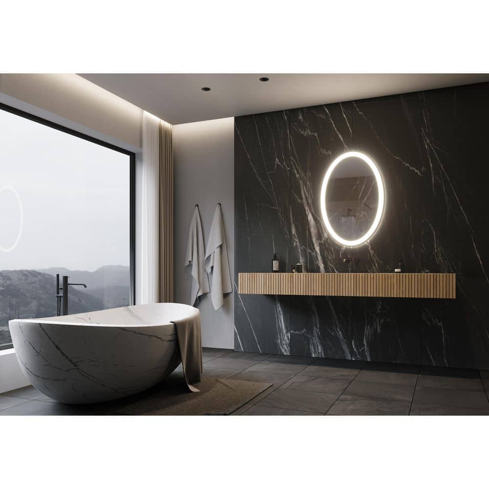 24 in. W x 36 in. H Oval Chrome Framed Wall Mounted Bathroom Vanity Mirror 