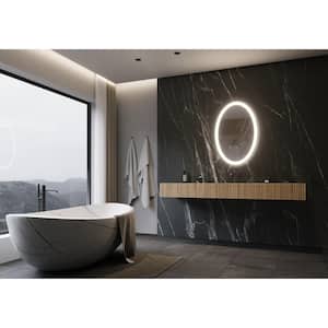 24 in. W x 36 in. H Oval Chrome Framed Wall Mounted Bathroom Vanity Mirror 3000K LED
