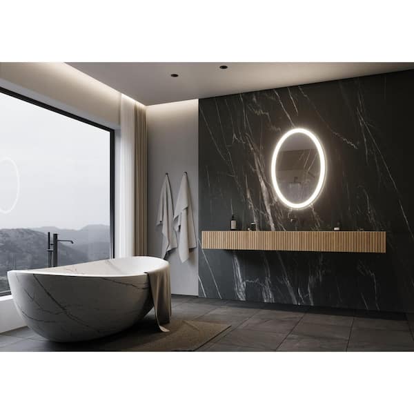 Unbranded 24 in. W x 36 in. H Oval Chrome Framed Wall Mounted Bathroom Vanity Mirror 3000K LED