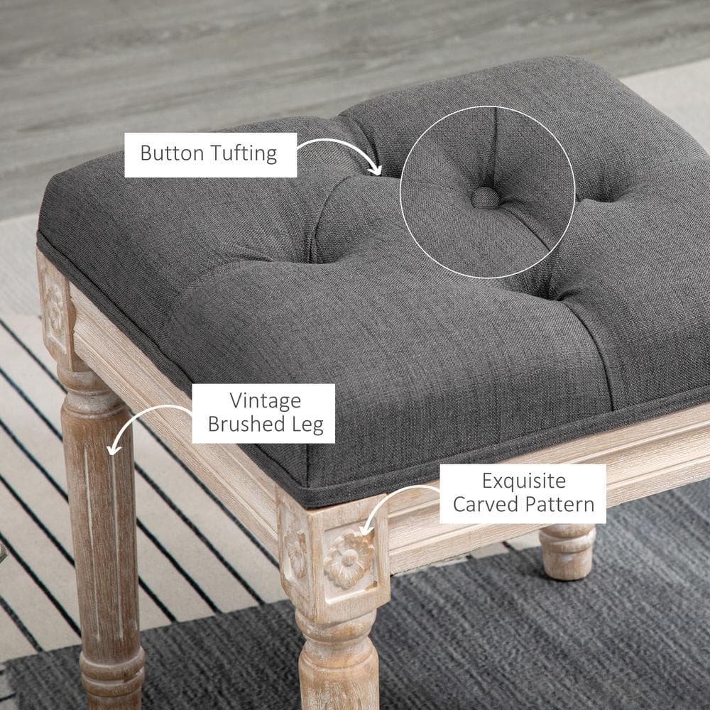 Vintage Grey Linen Tufted 54cm Lightweight Footstool