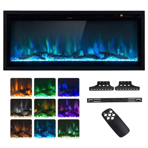 Electric Fireplace in-Wall Recessed with Remote Control and Adjustable Color and Brightness-42 inches in Black