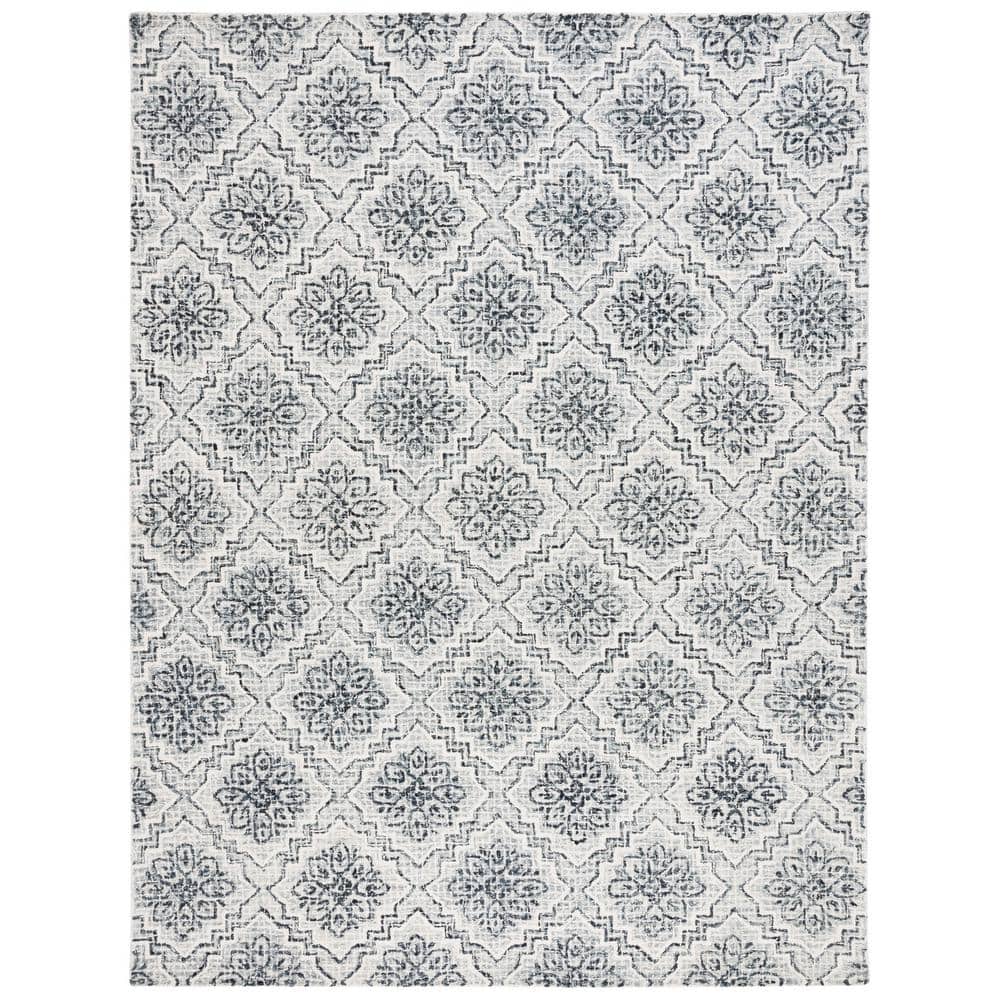 Handmade Dark Blue and Gray Wool 8' x 10' Abstract Area Rug