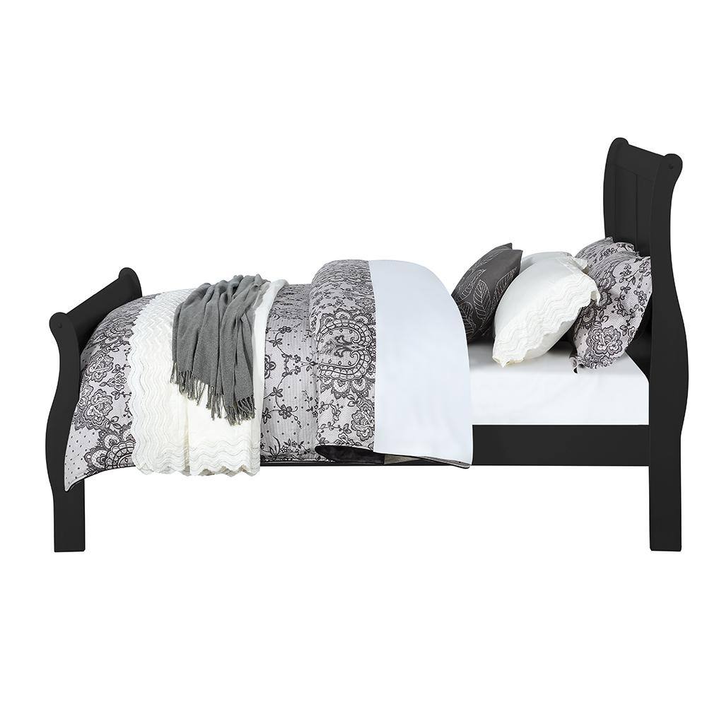 Black Pine Queen Sleigh Bed with Headboard and Drawers