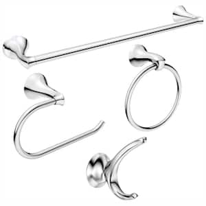 Darcy 4-Piece Press and Mark Bath Hardware Set with 24 in. Towel Bar, Towel Ring, Paper Holder and Robe Hook in Chrome