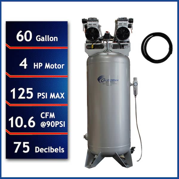 California Air Tools 60040CAD-H Ultra Quiet and Oil-Free 4 Hp 60 Gal Steel Tank Electric Air Compressor Automatic Drain Valve Hose Kit