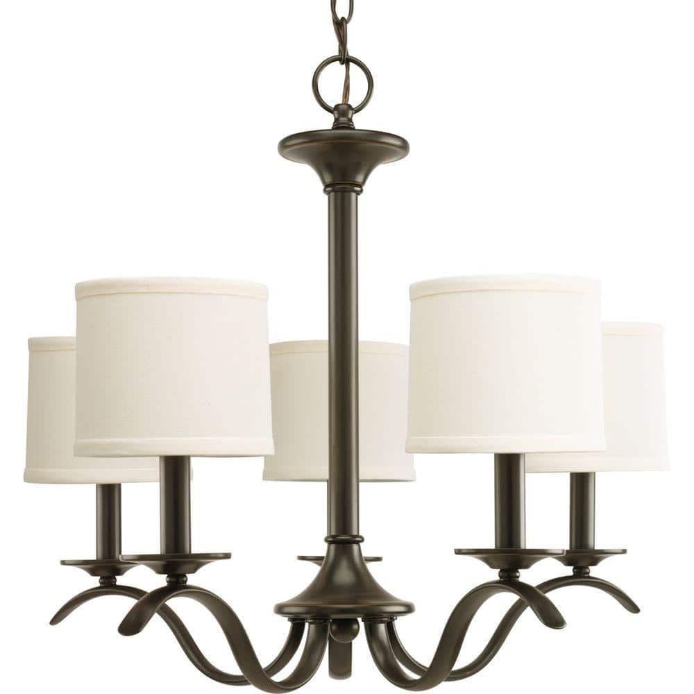 Inspire Collection 5-Light Antique Bronze Off-White Linen Shade Traditional