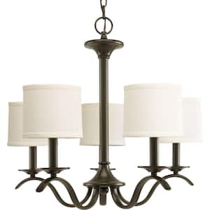 Inspire Collection 5-Light Antique Bronze Off-White Linen Shade Traditional Empire Chandelier Light