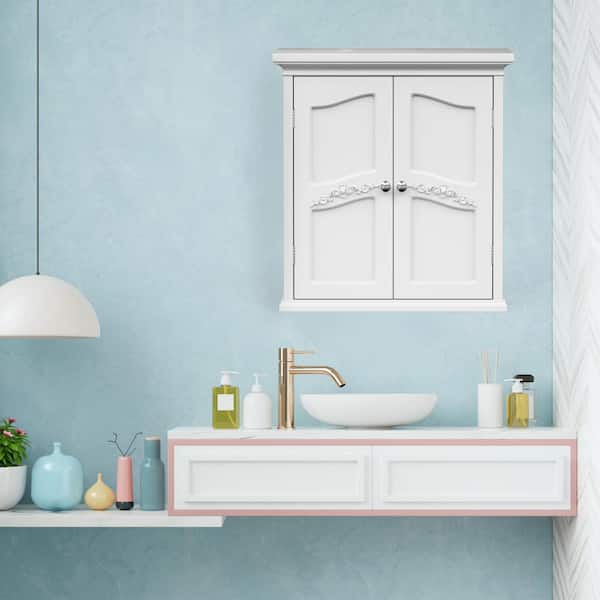 Teamson Home Versailles 22-in x 23.75-in x 8-in White Bathroom Wall Cabinet