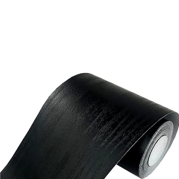 Black Wood Grain Self-Adhesive Waterproof Wallpaper Border for Kitchen, Bathroom, Living Room, 4 in. by 390 in.