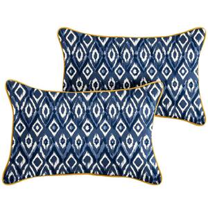 Indigo Graphic with Butter Yellow Rectangular Outdoor Corded Lumbar Pillows (2-Pack)