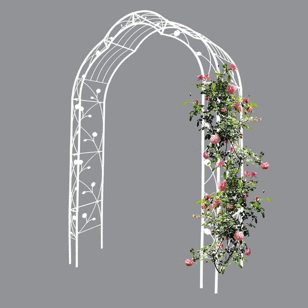 98 in. x 15 in. White Metal Garden Arch Arbor Trellis Climbing Plants Suppo