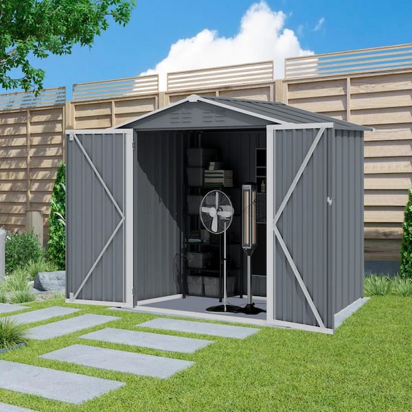 Unbranded 6 ft. x 4 ft. Metal Outdoor Garden Storage Shed Tool Shed, Covered Area 24ft with Sliding Door and Ventilation, Gray