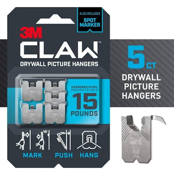 3M CLAW 15 lbs. Drywall Picture Hanger with Temporary Spot Marker (Pack of 5-Hangers and 5-Markers)