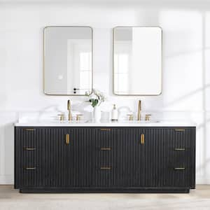 Cádiz 84 in. W x 22 in. D x 34 in. H Double Bathroom Vanity in Fir Wood Black with White Composite top and Mirror