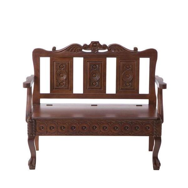 Home Decorators Collection Hand Carved Mahogany Storage Settee-DISCONTINUED