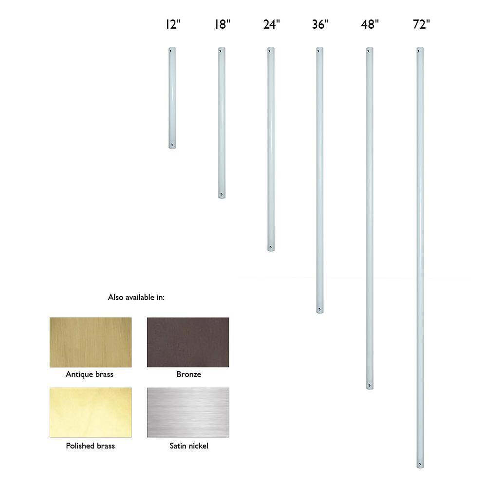 36-Inch White Steel Ceiling Fan Downrod
