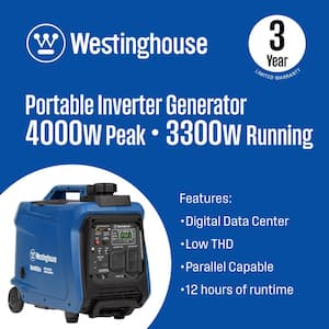 4,000-Watt Gas Powered Portable Inverter Generator with Recoil Start, LED Data Center