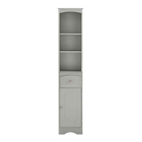 Polibi 13.4 in. W x 9.1 in. D x 66.9 in. H Gray Tall Bathroom Freestanding Linen Cabinet with Drawer and Adjustable Shelf