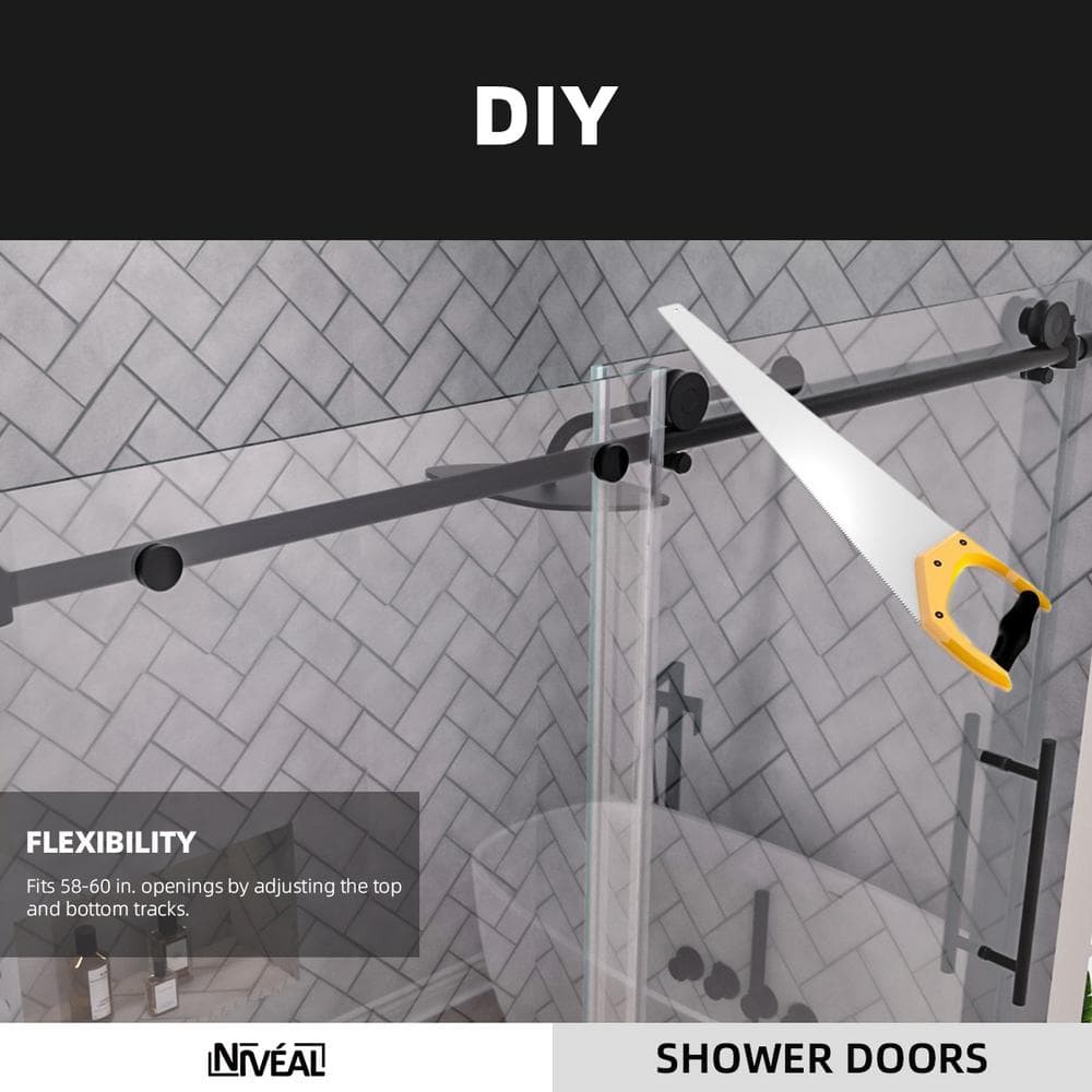 60'' Matte Black Semi-Frameless Sliding Tub Door with Clear Glass
