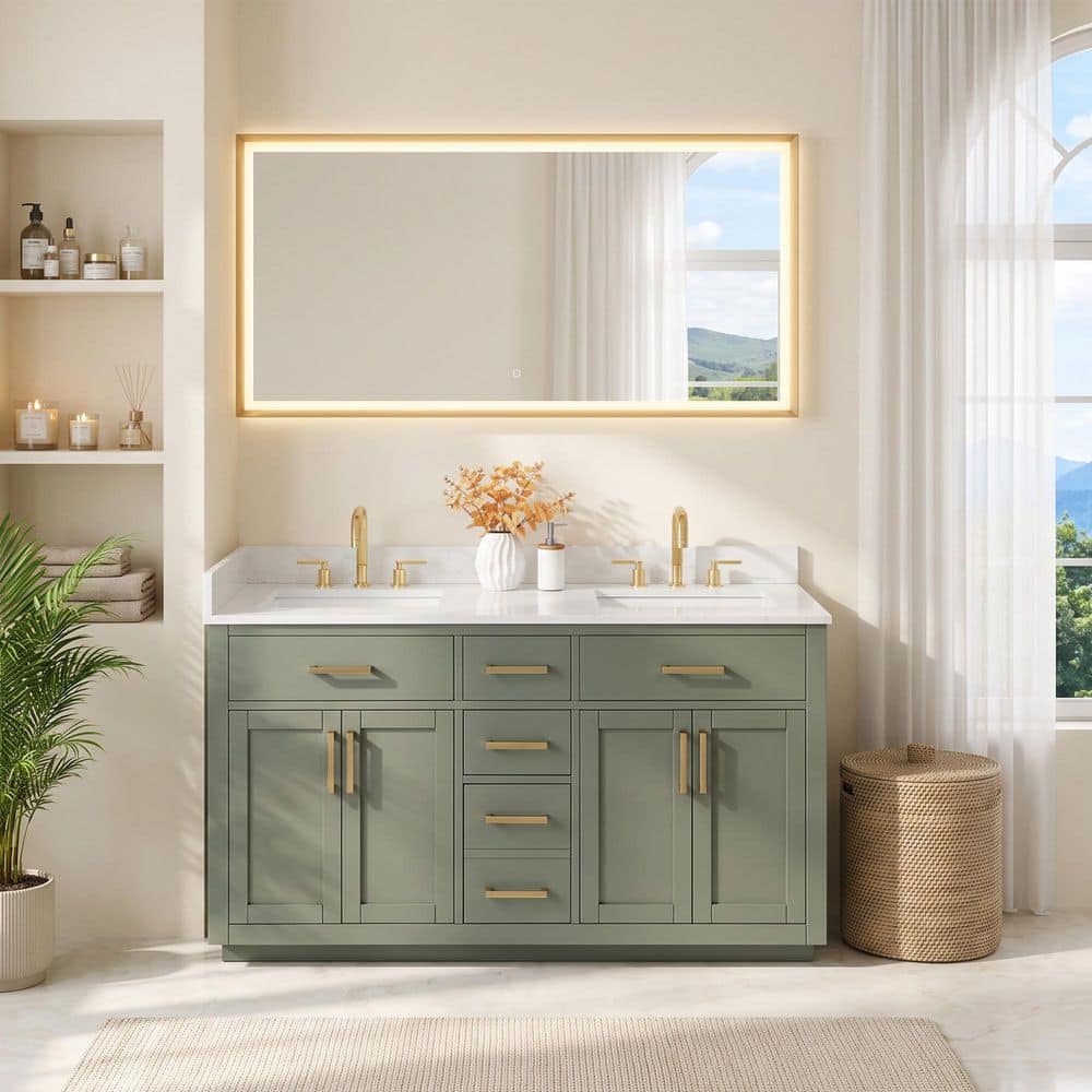 Ivy 60 in. Double Freestanding Vintage Green Bath Vanity with Grain White Engineered Stone Top Assembled price history on PriceWatchPro