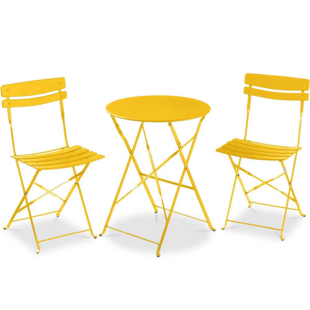 3-Piece Patio Set of Folding Patio Table and Chairs Patio Bistro Set Folding Furniture Sets Yellow price history on PriceWatchPro