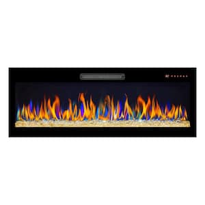 60 in. Wall Mount/Recessed Electric Fireplace with Remote and Multi Color Flame in Black