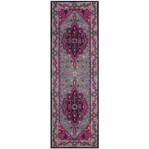 Bellagio Gray/Pink 2 ft. x 9 ft. Border Runner Rug