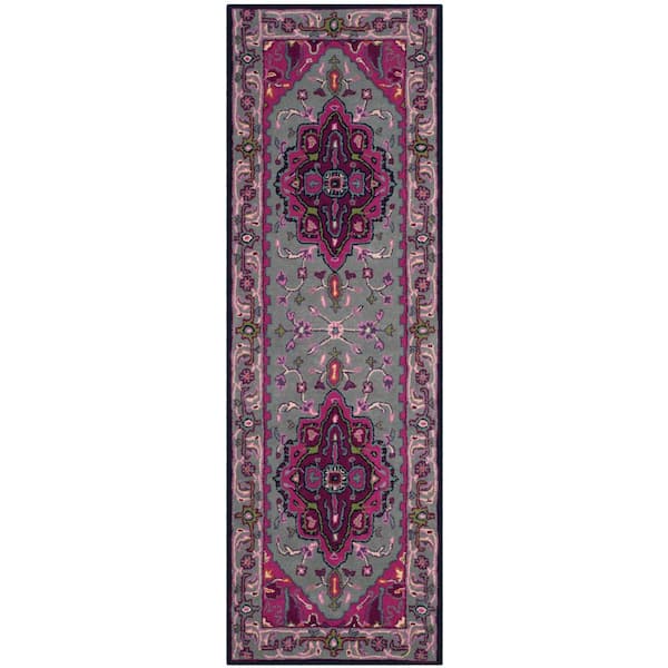 SAFAVIEH Bellagio Gray/Pink 2 ft. x 9 ft. Border Runner Rug