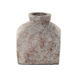 Antique Style Textured Square Ceramic Decorative Vase, Brown