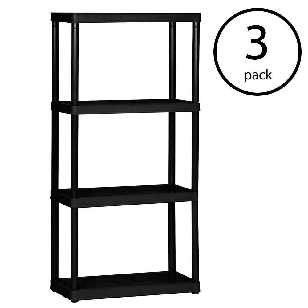 GRACIOUS LIVING 3Pack Black 4Tier Plastic Garage Storage Shelving