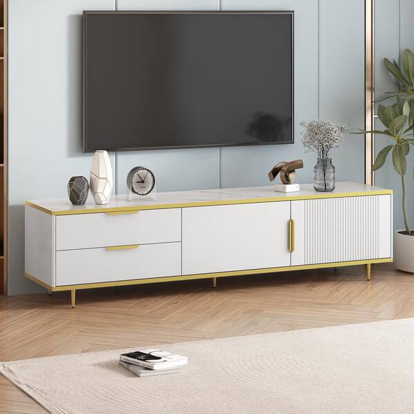 Harper & Bright Designs Modern White TV Stand Fits TVs up to 65 to 75 in. Entertainment Center with Drawers and Cabinets