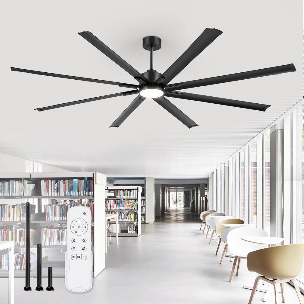 96-Inch Black Aluminum Ceiling Fan with LED Light and Remote Control
