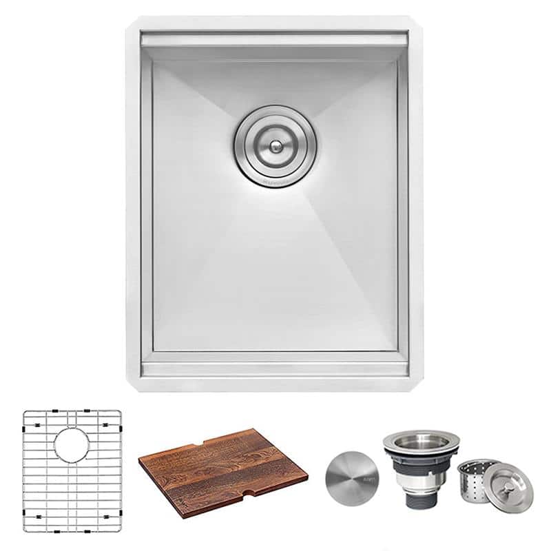 Ruvati 15" Stainless Steel Workstation Sink with Wood Cutting Board