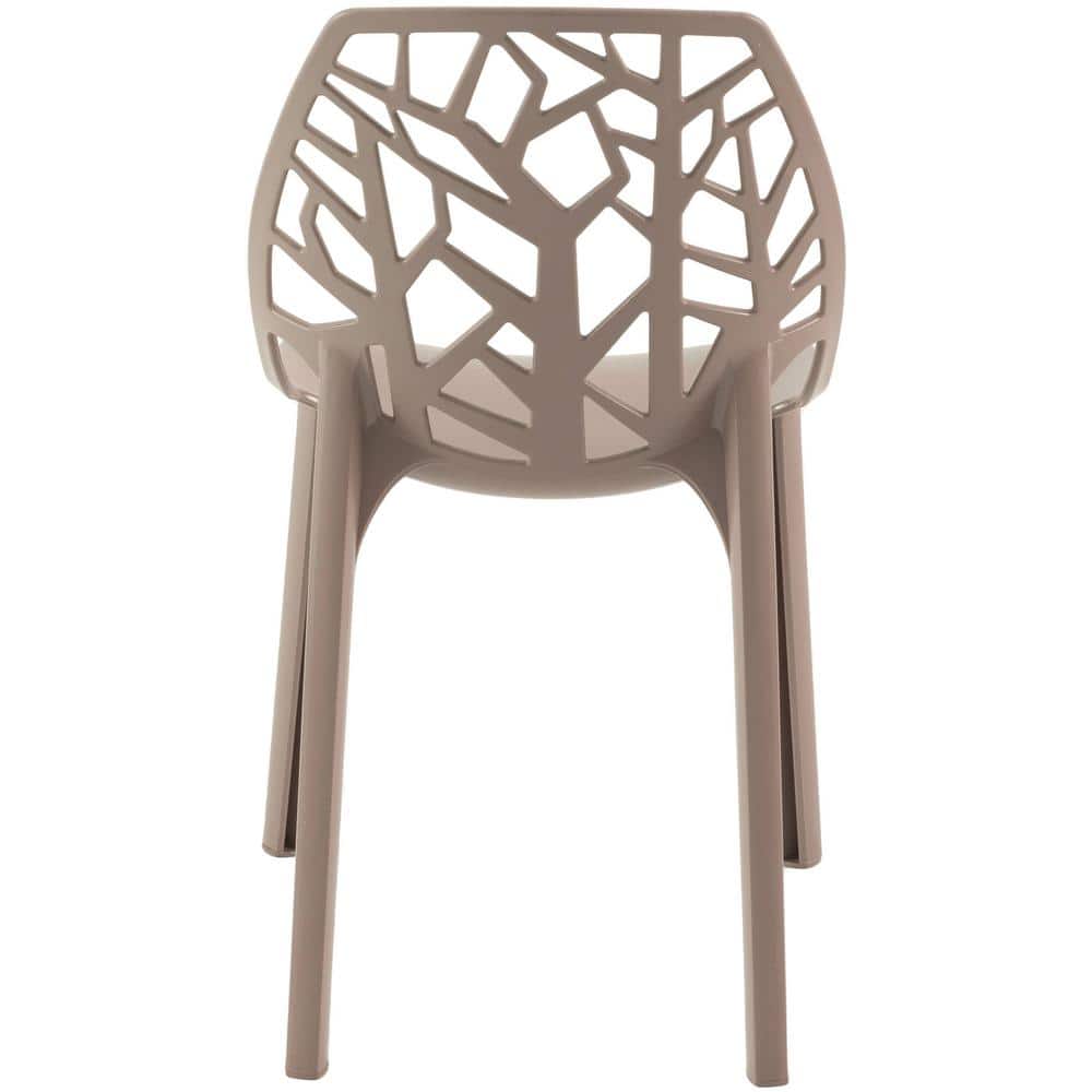 Cornelia Solid Taupe Stackable Plastic Side Chair with Tree Design